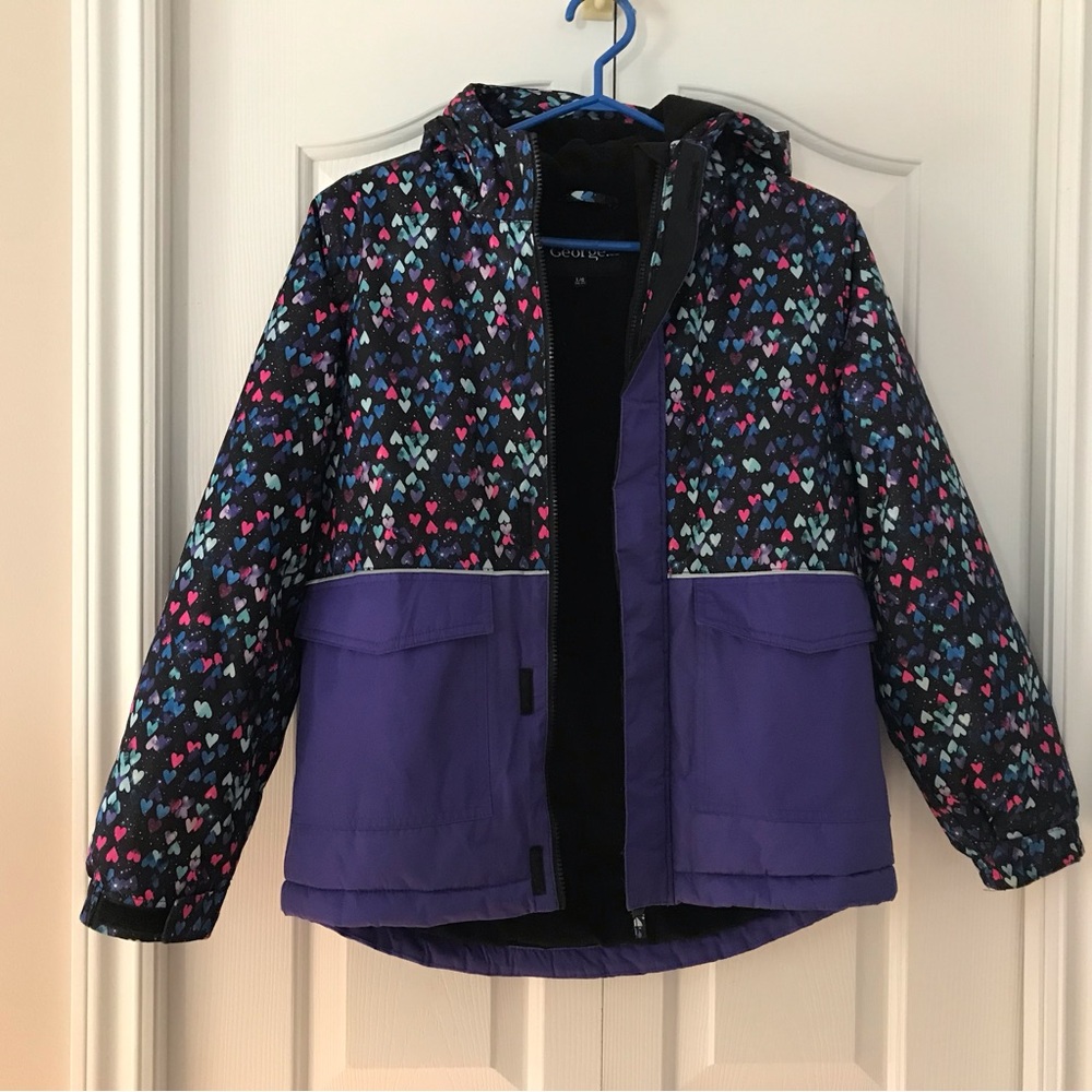GEORGE Girls Multicolored  Full Zipper Pockets Hooded Winter Jacket Size…